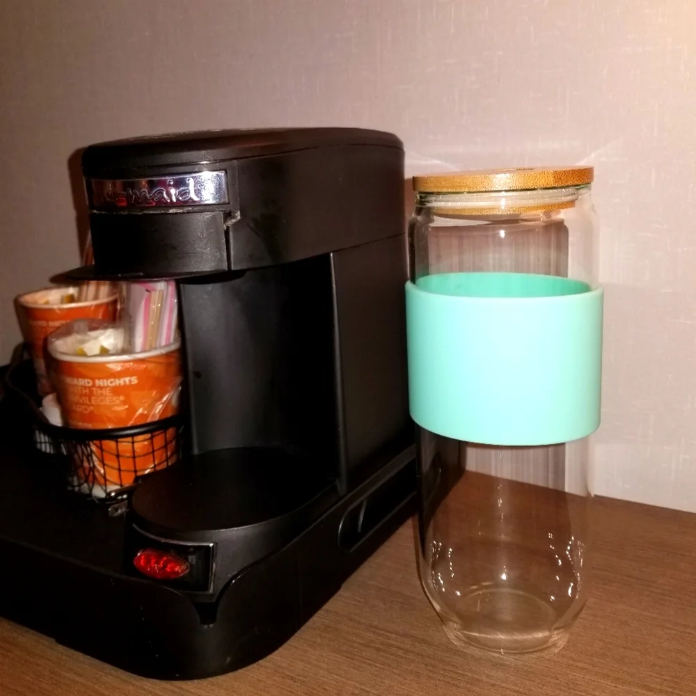 24oz Drinking Glass TumblerWith Aqua Silicone Sleeve